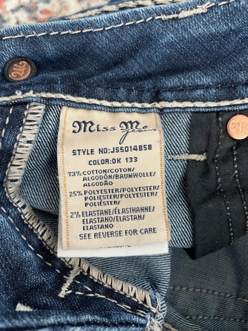 Miss Me Dark Blue Bootcut Jeans with White Contrast Stitching - Picture 8 of 8